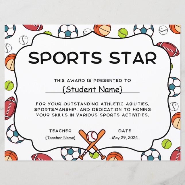 End Of Year Sports Star Student Recognition Award (Front)