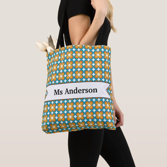 End of Year Teacher Gift Retro Flowers Name Tote Bag (Close Up)