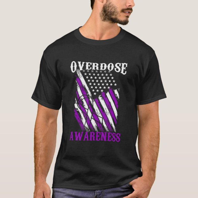 End Overdose Pruple Ribbon Opioid Overdose Awarene T-Shirt (Front)