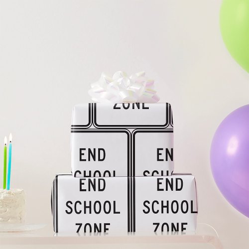 End School Zone Road Sign Wrapping Paper