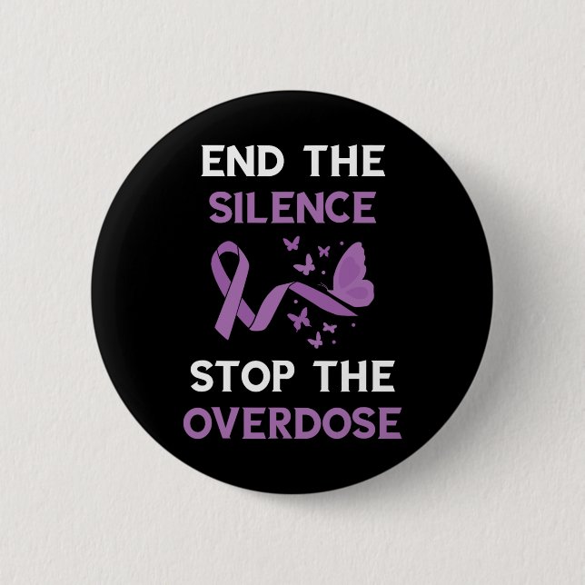 End The Silence Purple Ribbon Overdose Awareness M Button (Front)