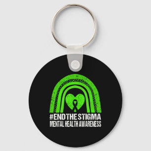 End The Stigma Mental Health Awareness Green Ribbo Keychain