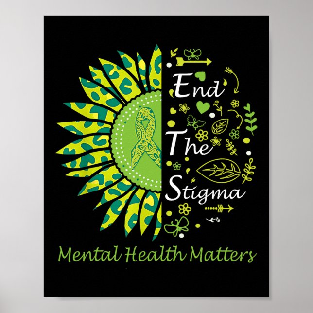 End The Stigma Mental Health Problems Ribbon Aware Poster (Front)