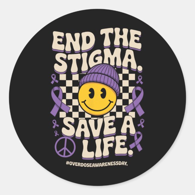 End The Stigma Save A Life Groovy Overdose Awarene Classic Round Sticker (Front)