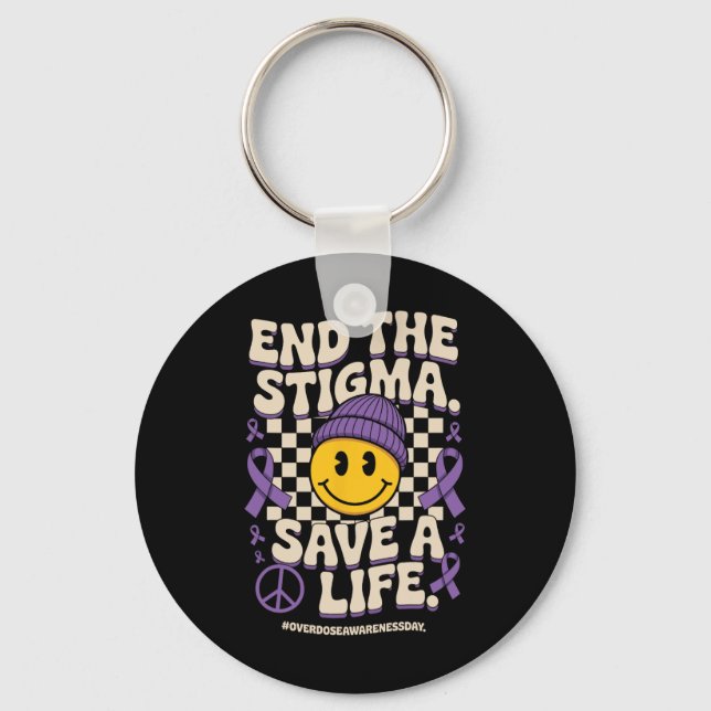 End The Stigma Save A Life Groovy Overdose Awarene Keychain (Front)