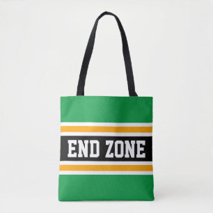 END ZONE Bold Bright Green Orange Black Stripes Tote Bag