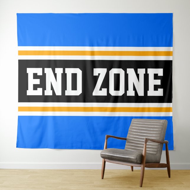 END ZONE Bright Blue Black Orange Racing Stripes Tapestry (In Situ (Horizontal))
