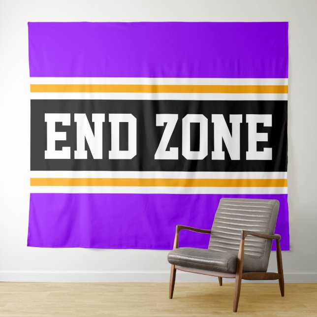 END ZONE Bright Purple Black Orange Racing Stripes Tapestry (In Situ (Horizontal))