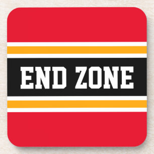 END ZONE Bright Red Orange Black Sports Stripes Beverage Coaster