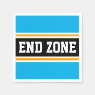 END ZONE Bright Sky Blue Black Orange Stripes Napkins