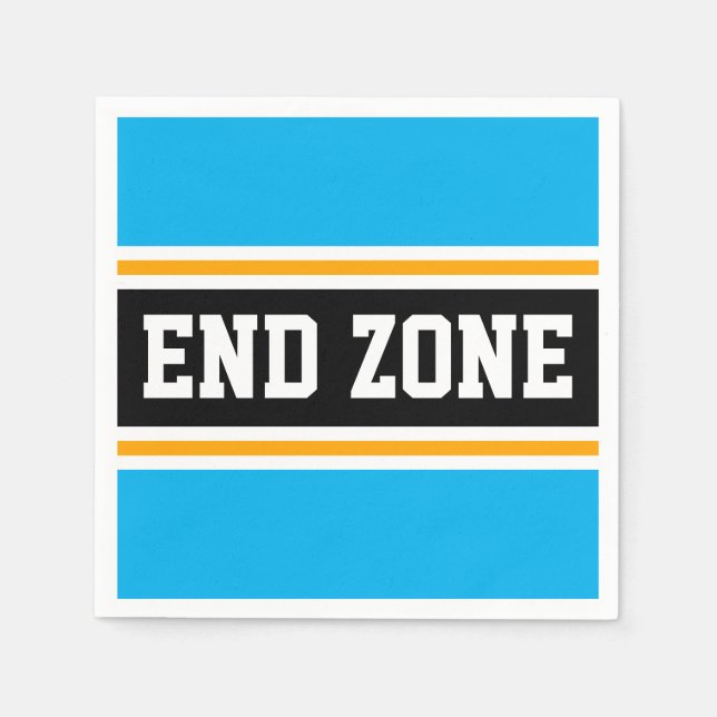 END ZONE Bright Sky Blue Black Orange Stripes Napkins (Front)