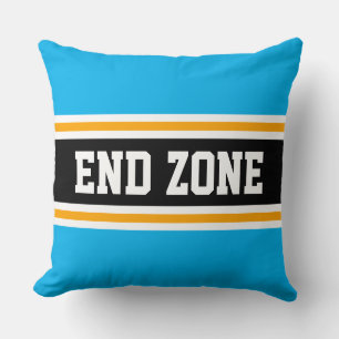 END ZONE Bright Sky Blue Black Orange Stripes Throw Pillow