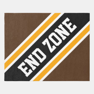 END ZONE Brown Orange White Black Diagonal Stripes Outdoor Rug