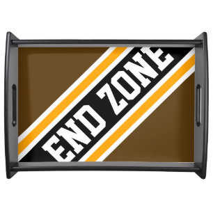 END ZONE Diagonal Orange Brown Black Stripes Serving Tray
