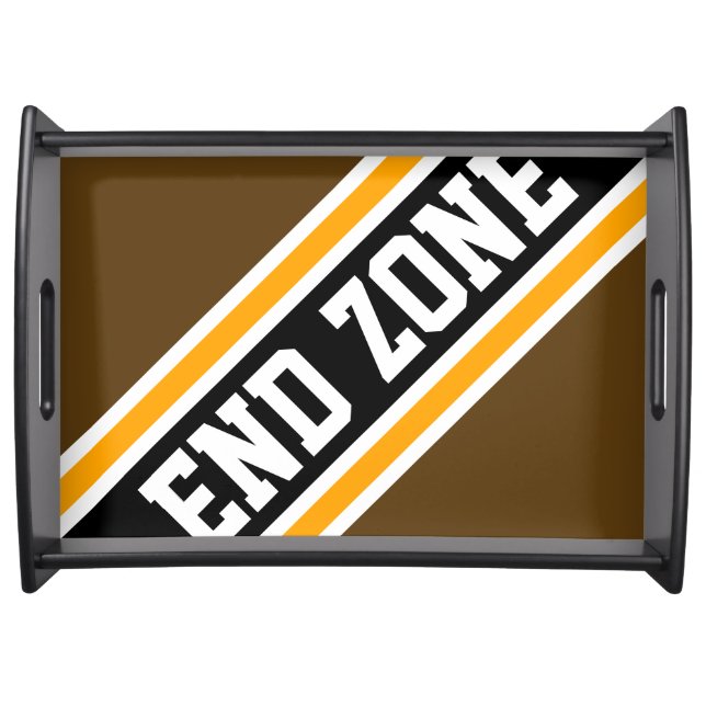 END ZONE Diagonal Orange Brown Black Stripes Serving Tray (Front)