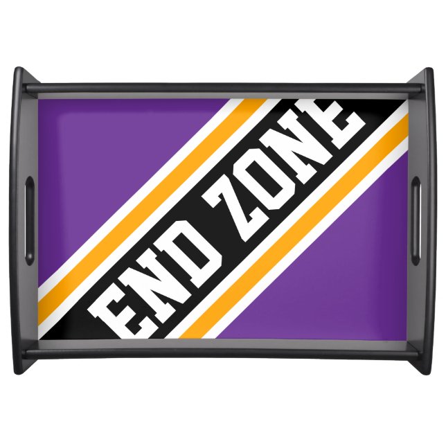 END ZONE Dynamic Purple Orange Black Stripes Serving Tray (Front)