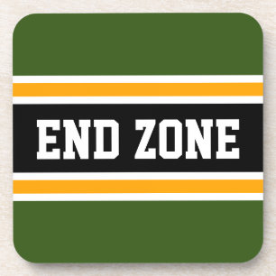 END ZONE Forest Green Orange Black Sporty Stripes Beverage Coaster