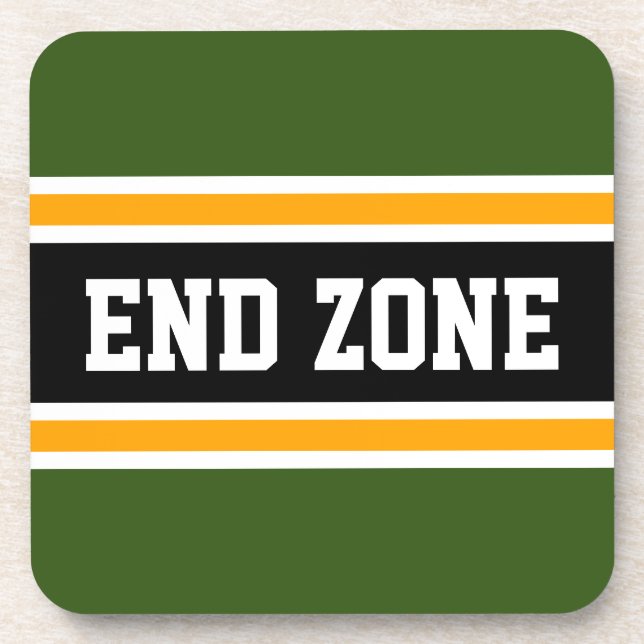 END ZONE Forest Green Orange Black Sporty Stripes Beverage Coaster (Front)
