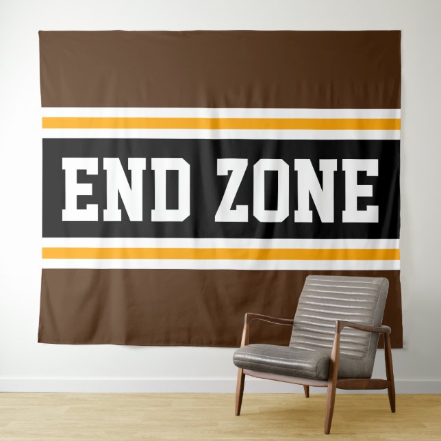 END ZONE Fun Athletic Brown Black Orange Stripes Tapestry (In Situ (Horizontal))