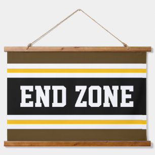 END ZONE Fun Athletic Brown Orange White Stripes Hanging Tapestry