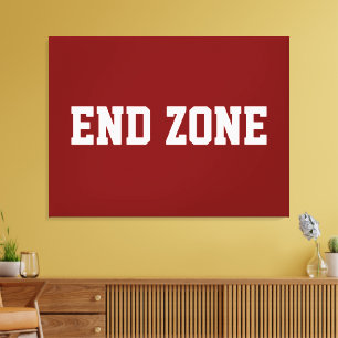 END ZONE Fun Athletic Football Text On Deep Red Canvas Print
