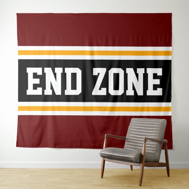 END ZONE Fun Bold Red Black White Orange Stripes Tapestry (In Situ (Horizontal))