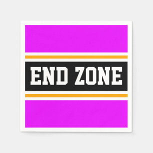 END ZONE Fun Bright Pink Black Orange Stripes Napkins