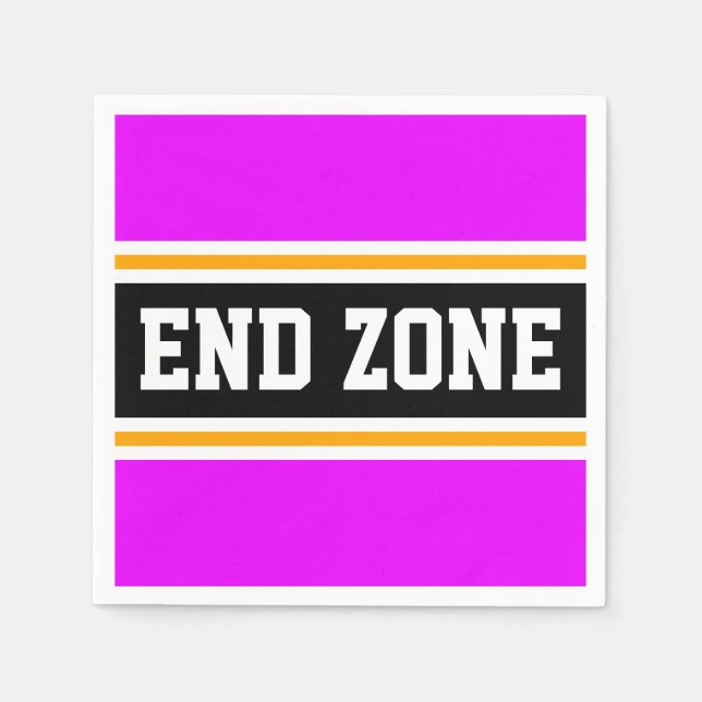 END ZONE Fun Bright Pink Black Orange Stripes Napkins (Front)