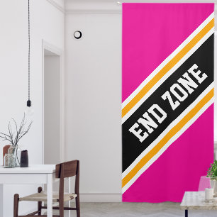 END ZONE Fun Hot Pink Black Yellow Racing Stripes Blackout Curtains