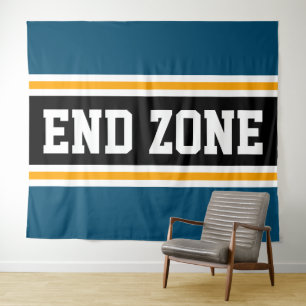 END ZONE Fun Sporty Teal Black Orange Stripes Tapestry