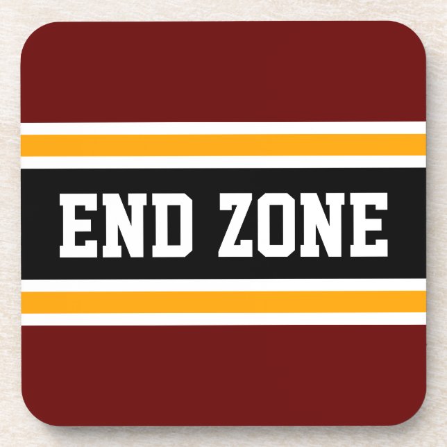 END ZONE Orange Deep Red Black White Stripes Beverage Coaster (Front)