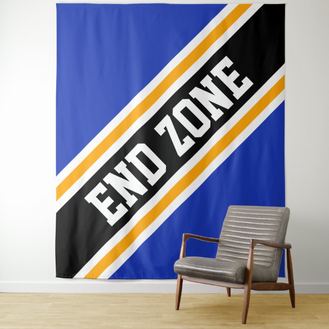 END ZONE Royal Blue Orange Black Racing Stripes Tapestry (In Situ)