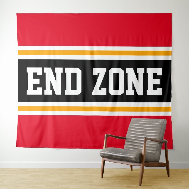 END ZONE Sporty Bright Red Black Orange Stripes Tapestry (In Situ (Horizontal))