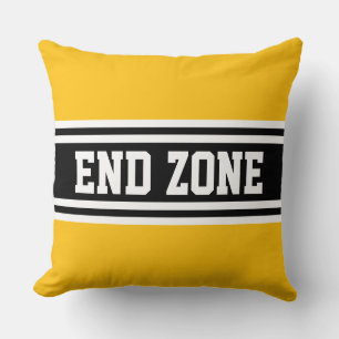 END ZONE Sporty Yellow Black White Racing Stripes Throw Pillow