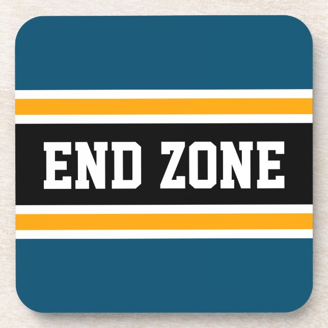 END ZONE Teal Blue Orange Black Racing Stripes Beverage Coaster (Front)