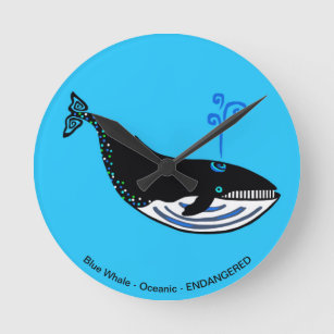 Endangered animal - Blue WHALE - Ocean wildlife Round Clock