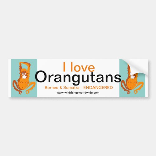 Endangered animal _ I love ORANGUTANS _Nature _ Bumper Sticker