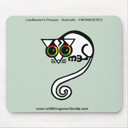 Endangered animal _ Leadbeaters POSSUM _Green Mouse Pad