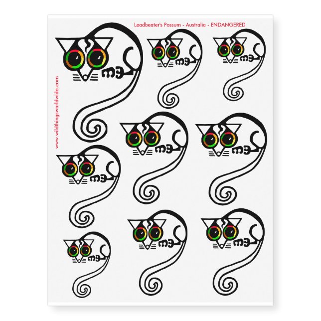 Endangered animal-Leadbeater's POSSUM -Wildlife - Temporary Tattoos (Front)