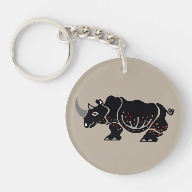 Endangered animal - RHINOCEROS - Wildlife- Nature Keychain (Front)