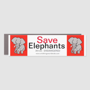Endangered animal -Save ELEPHANTS -Red car magnet
