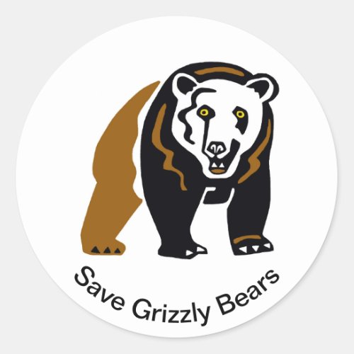 Endangered animal _Save Grizzly BEARS_ Wildlife _ Classic Round Sticker