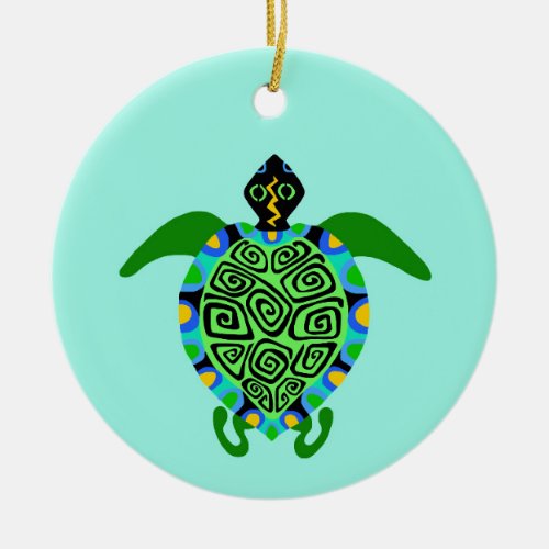 Endangered animal _  Sea TURTLE _Wildlife _ Aqua Ceramic Ornament