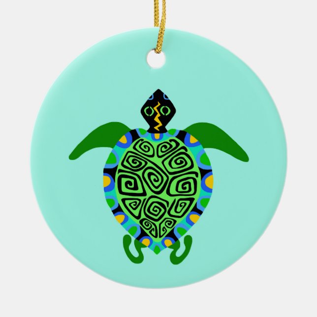 Endangered animal -  Sea TURTLE -Wildlife - Aqua Ceramic Ornament (Front)