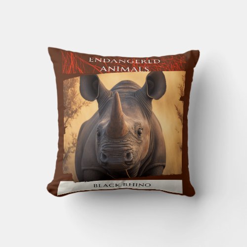 Endangered Animals _ Black Rhino Throw Pillow
