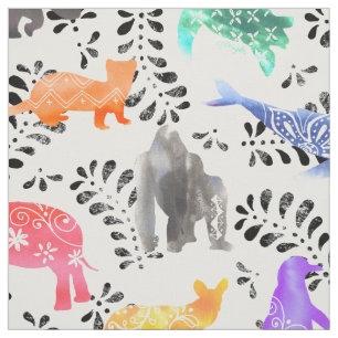 Endangered Animals Watercolor Pattern Fabric