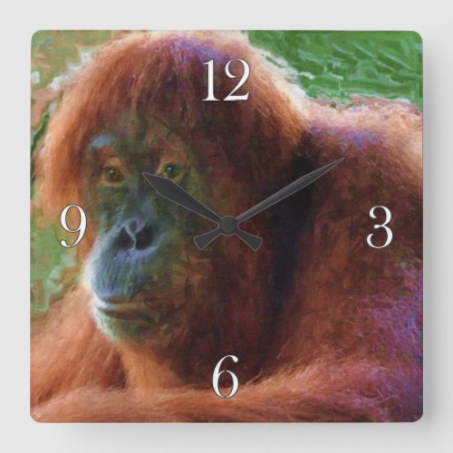 Endangered Female Orangutan Primate Wildlife Art Square Wall Clock
