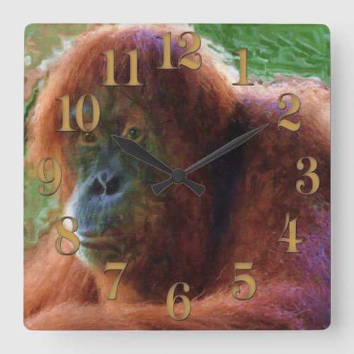 Endangered Female Orangutan Primate Wildlife Art Square Wall Clock