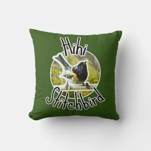 Endangered hihi bird _ nz stitichbird Throw Pillow