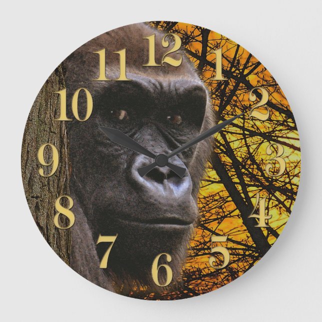 Endangered Lowland Gorilla & Rainforest Large Clock (Front)